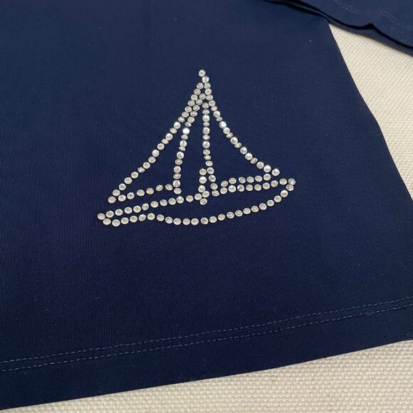 Blumarine Jea Navy Blue V-Neck Top Sailboat Design Size Small Stylish Casual - Picture 4 of 12
